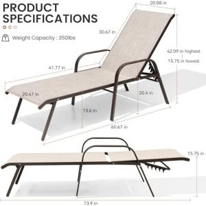 Chaise Lounge Chair Outdoor, Pool Chairs Set of 2 with Armrests (Beige)