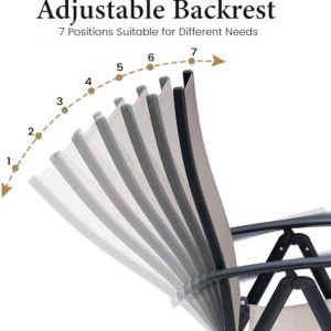 Crestlive Products 7 Pieces Patio Dining Set for 6, Outdoor Table and Folding Dining Chairs 70in Rectangle Aluminum Table with Umbrella Hole Foldable Adjustable High Back Patio Chairs, Brown