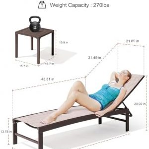 Crestlive Products 4PCS Chaise Lounge Chairs Outdoor with 2PCS Side Tables, Aluminum Patio Lounge Set, Adjustable Five-Position Recliner for Beach, Pool, Sunbathing, Lawn, Yard
