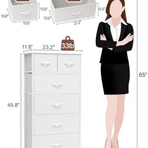 Tall Dresser for Bedroom, 6 Drawers Vertical Fabric Dresser (White)