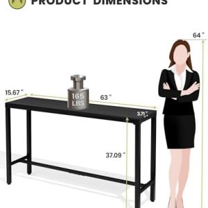 Outdoor Bar Table, 63" Rectangular Pub Table with Waterproof Top