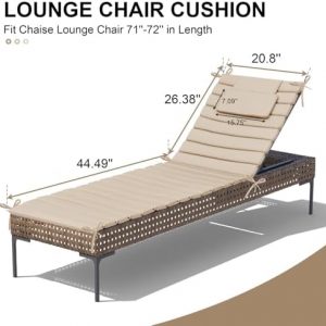 Crestlive Foldable Chaise Lounge Cushions Outdoor with Headrest, 71"x21"