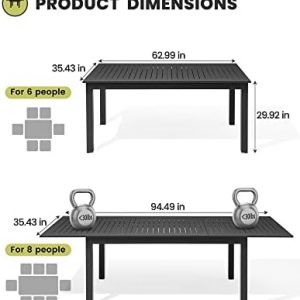 Crestlive Products Patio Expandable Dining Table, Aluminum Outdoor Rectangular Table for 6 to 8, All Weather Patio Furniture for Lawn Garden Porch Backyard Poolside Deck, Black