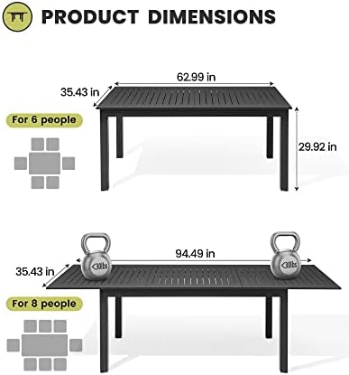 Crestlive Products Patio Expandable Dining Table, Aluminum Outdoor Rectangular Table for 6 to 8, All Weather Patio Furniture for Lawn Garden Porch Backyard Poolside Deck, Black - Image 4