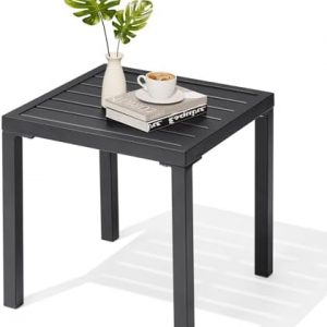 Outdoor Metal Side Table, Patio Small Square End Table, Black