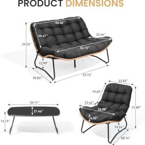 Crestlive Products Patio Furniture Set with Coffee Table, Outdoor Rattan Sofa Set, All-Weather Loveseat with Thick Cushions for Porch, Backyard, Lawn, Garden, Poolside (Black