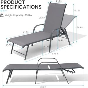 Chaise Lounge Outdoor, Aluminum Pool Lounge Chairs Set of 2 (Gray)
