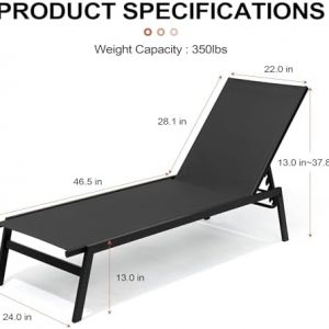 Pool Lounge Chair Set of 3, Outdoor Lounge Chairs (Black)