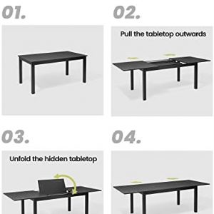 Crestlive Products Patio Expandable Dining Table, Aluminum Outdoor Rectangular Table for 6 to 8, All Weather Patio Furniture for Lawn Garden Porch Backyard Poolside Deck, Black