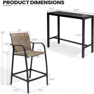 Outdoor Bar Table and Chairs Set of 3, Mesh Seat Patio Counter Stools