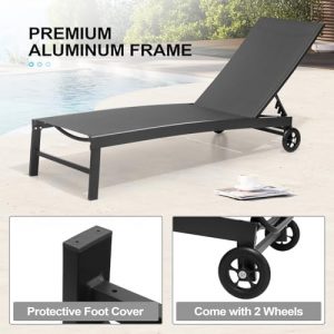 Pool Lounge Chairs with Wheels, Chaise Lounge Outdoor Set of 2 (Black)