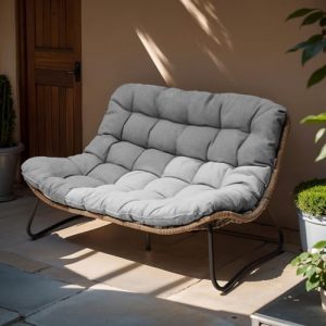 Outdoor Loveseat, Patio Couch with Soft Cushion (Dark Gray)