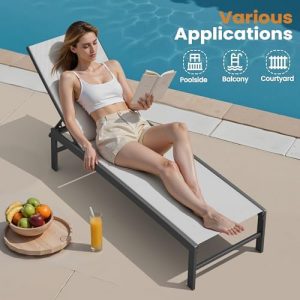 Crestlive Products Chaise Lounge Chair Outdoor, Adjustable 5 Positions Pool Tanning Recliner, Outdoor Lounge Furniture Perfect for Patio, Beach, Yard, Pool
