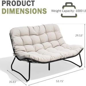 Outdoor Loveseat with Soft Cushion，Patio 2-Seat Boho Sofa (Beige)