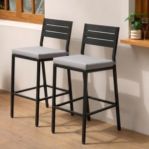 26.8" Outdoor Counter Bar Stools Set of 2, Patio Chairs with Backrest
