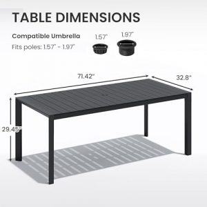 Crestlive Products Outdoor Dining Table for 6, 71" Aluminum Patio Table