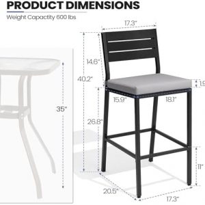 26.8" Outdoor Counter Bar Stools Set of 2, Patio Chairs with Backrest