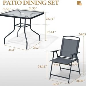 Crestlive Products 5 Piece Patio Dining Set, 4 Folding Chairs and Table