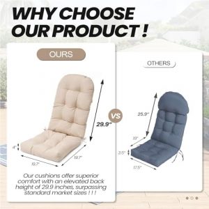 50x20x4 In Adirondack Chair Cushion Set of 2, Thick Outdoor Chair Cushion