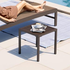Crestlive Products Aluminum Outdoor Side Table, Pool Lounge Chair Side Table, Weather Resistant Small Square Coffee End Table for Patio, Yard, Garden, Porch, Deck, Indoor, Outdoor