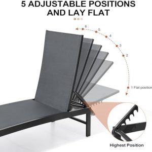 Crestlive Products Chaise Lounge Chair Outdoor Set of 2, Adjustable 5 Positions Pool Tanning Recliner, Outdoor Lounge Furniture Perfect for Patio, Beach, Yard, Pool