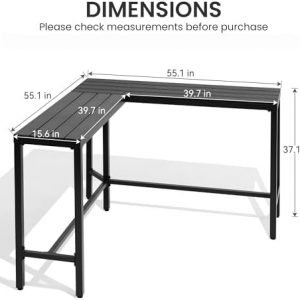 Outdoor Bar Table, 55" L-Shaped Pub Table with Slatted Waterproof Top