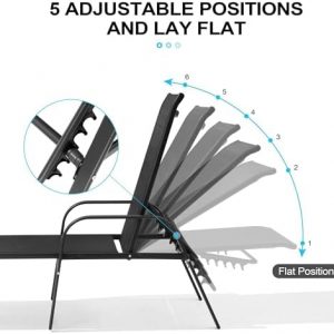 Crestlive Products Outdoor Chaise Lounge Chair,5-Position Pool Lounge Chairs with Armrests Sunbathing Recliner for Patio, Beach, Deck, Yard (2PC Black)