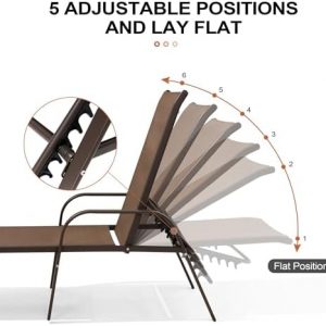 Crestlive Products Outdoor Chaise Lounge Chair, 5-Position Pool Lounge Chairs with Armrests Sunbathing Recliner for Patio, Beach, Deck, Yard (2PC Brown)