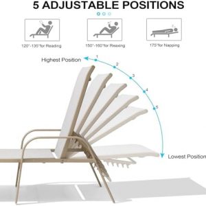 Crestlive Products Chaise Lounge Chair Outdoor with Armrests, Pool Lounge Chairs Set of 2, Aluminum Adjustable 5 Positions Sun Tanning Lounger for Patio, Poolside, Yard, Deck, Backyard (Mix Color)