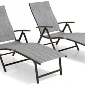 Lounge Chair Outdoor, Folding Pool Chaise Chairs Set of 2 (Black Gray)
