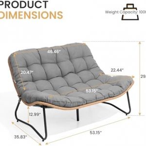 Outdoor Loveseat, Patio Couch with Soft Cushion (Dark Gray)