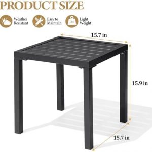 Outdoor Metal Side Table, Patio Small Square End Table, Black