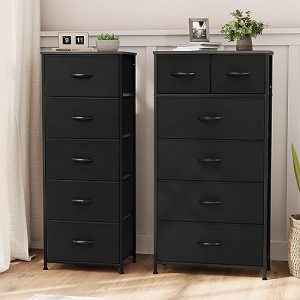 Crestlive Products Vertical Tall Fabric Dressers for Bedroom, Storage Tower - Sturdy Frame, Wood Top & Handles - Organizer Unit for Home Dorm-Black