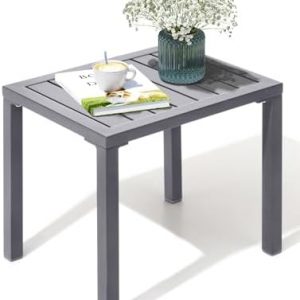 Aluminum Outdoor Side Table, Small Patio Coffee Bistro End Table, Gray