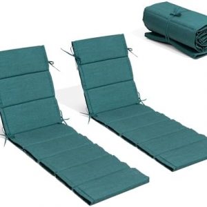 Crestlive Products Chaise Lounge Cushion Outdoor Set of 2 72''Lx21''W, Water Resistant Foldable Patio Lounge Chair Cushions with Straps, Lounger Cushions for Outdoor Furniture, Malachite