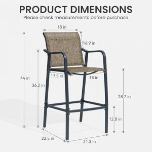 Crestlive Products Outdoor Bar Stools Set of 4, Heavy Duty Patio Furniture, Bar Height Tall Chairs with Armrest and Footrest, Textilene Fabric for Bistro, Lawn, Poolside, Backyard, Kitchen (Brown)