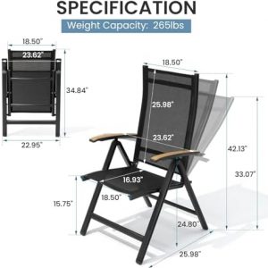 Crestlive Products Folding Patio Chairs Set of 2, Outdoor Recliner Chairs