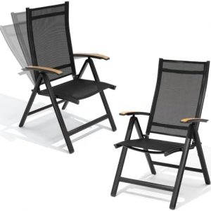 Crestlive Products Folding Patio Chairs Set of 2, Outdoor Recliner Chairs