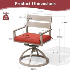 Crestlive Products Patio Swivel Chairs Set of 4, Outdoor Dining Chairs with Sunbrella Cushion Weather-Resistant Aluminum Rocker Chairs with Wood Grain Finish for Outside Garden (Red)
