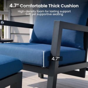 Aluminum Outdoor Recliner with Ottoman Set of 2, Pneumatic, Navy Blue