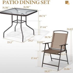 Crestlive Products 5 Piece Patio Dining Set, 4 Folding Chairs and Table