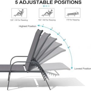 Chaise Lounge Outdoor, Aluminum Pool Lounge Chairs Set of 2 (Gray)
