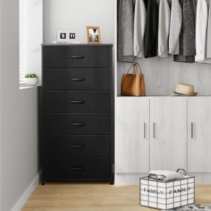 Tall 6-Drawer Wide Fabric Storage Tower Dresser for Closet, Black