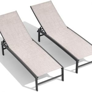 Chaise Lounge Outdoor, Pool Lounge Set of 2 Tanning Chairs(Beige)