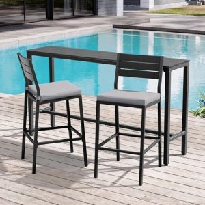 Outdoor Bar Table and Chairs Set of 3, 63" Patio Bar Set with 2 Stools