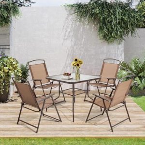Crestlive Products 5 Piece Patio Dining Set, 4 Folding Chairs and Table