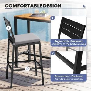 26.8" Outdoor Counter Bar Stools Set of 2, Patio Chairs with Backrest