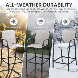 Crestlive Products Outdoor Bar Stools Set of 2, Bar Height Patio Chairs, Heavy Duty Tall Chairs Barstools with Armrest and Footrest, Textilene Fabric for Kitchen, Backyard, Bistro, Poolside (Gray)