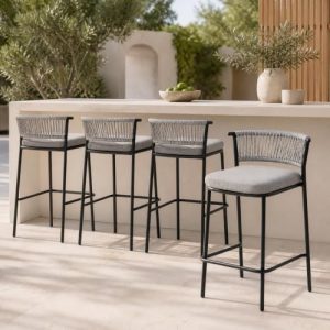 Outdoor Bar Stools Set of 4, 26" Stackable Counter Stools with Rattan Back