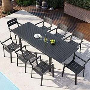 Crestlive Products Patio Expandable Dining Table, Aluminum Outdoor Rectangular Table for 6 to 8, All Weather Patio Furniture for Lawn Garden Porch Backyard Poolside Deck, Black